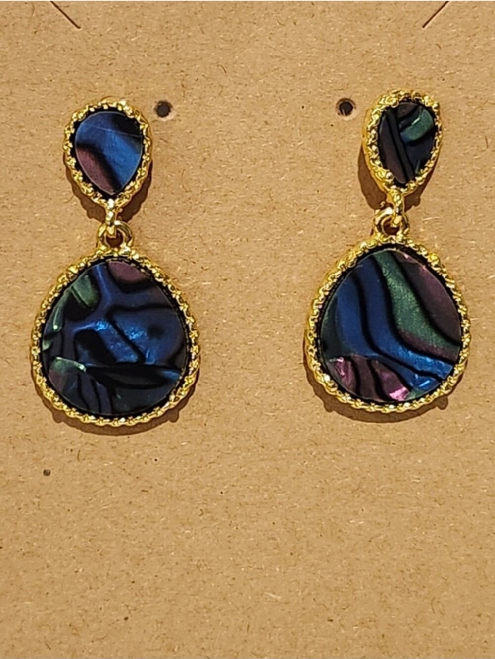 Gold-Trim Iridescent Teardrop Earrings - Blue Multicolor